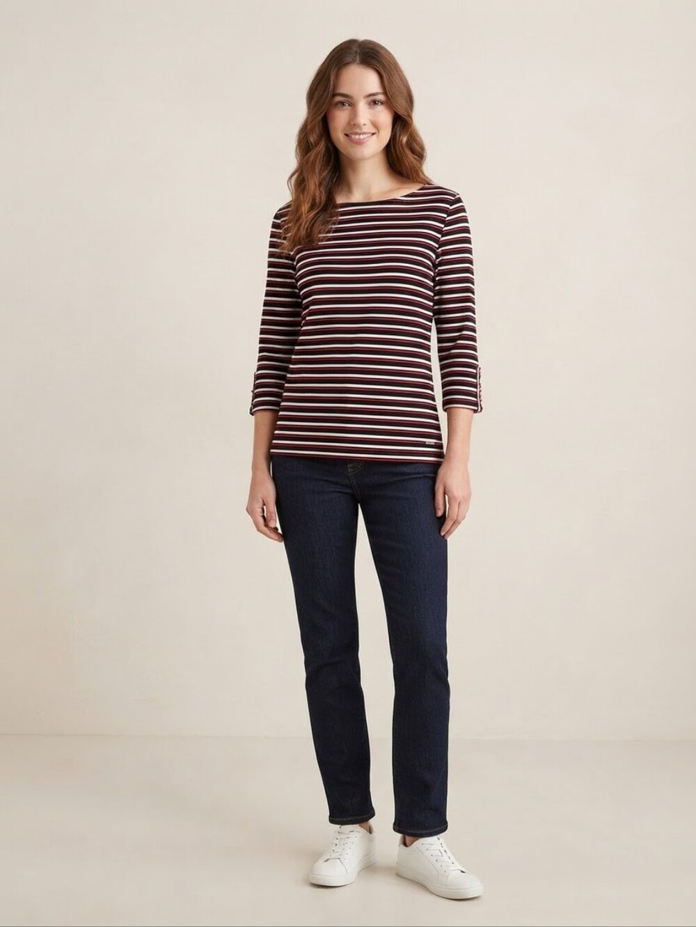 Tommy Hilfiger Burgundy, White & Navy Striped Long Sleeve Tee